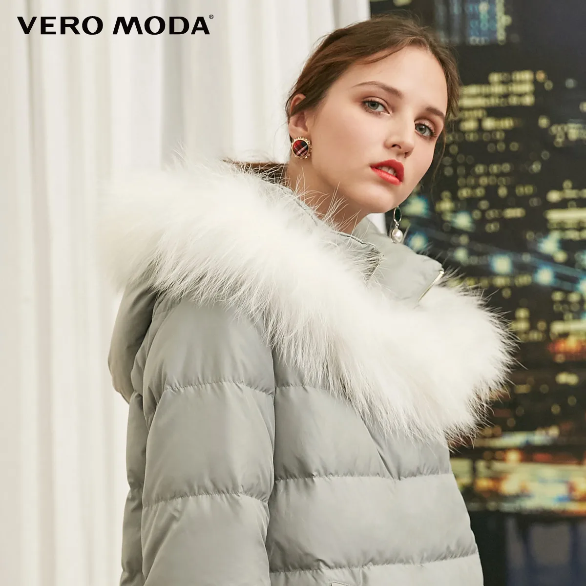 Vero Moda женский съемный воротник из меха енота большой шнурок Высокий воротник вниз Куртка парка пальто | 318412540