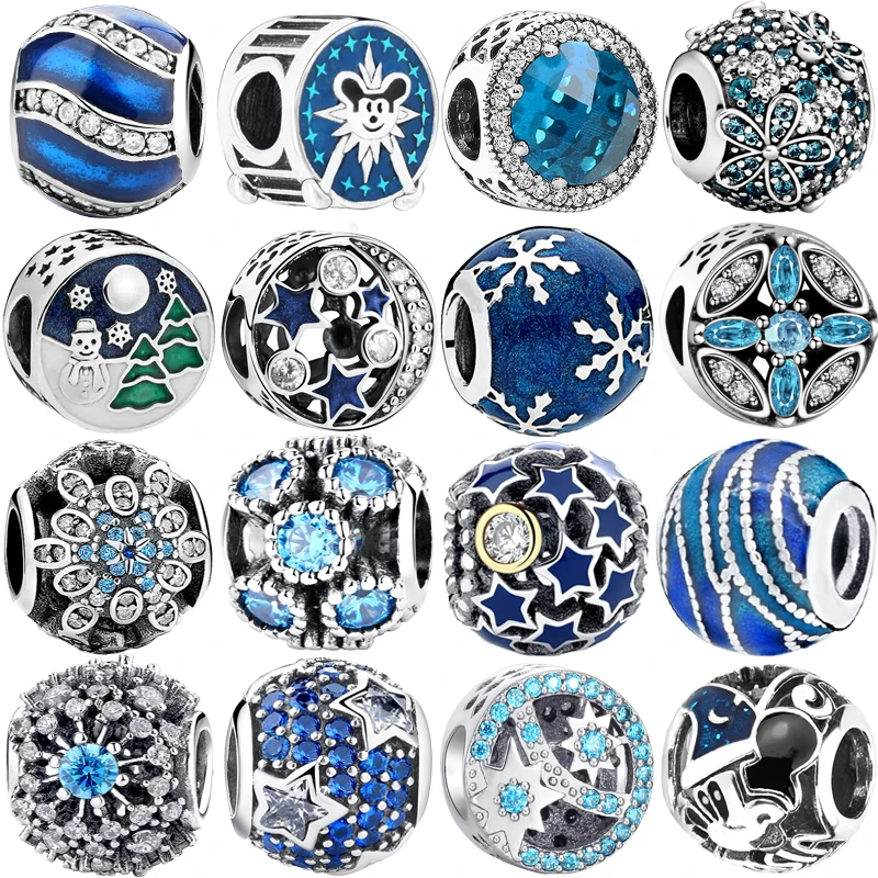 

Blue Snow Star European 925 Silver charms Pendant Glass Bead Fit Original Silver Bracelet Trinket Jewelry For Women Girl Gift