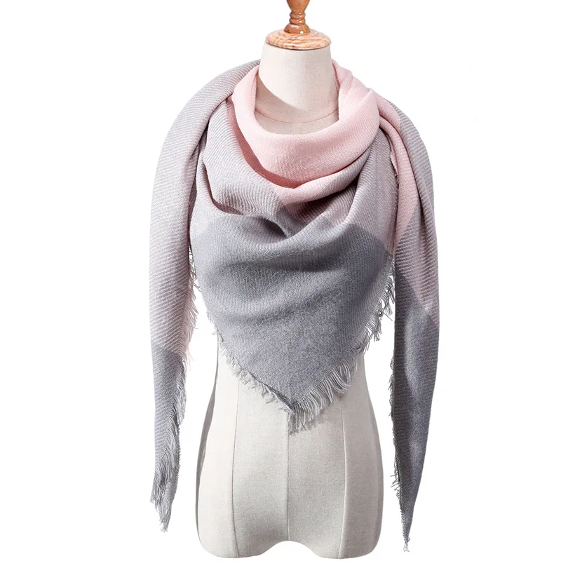 Дизайнерский вязаный женский шарф на весну и зиму, клетчатые теплые кашемировые шарфы, шали, роскошная брендовая бандана, Пашмина, женская накидка
