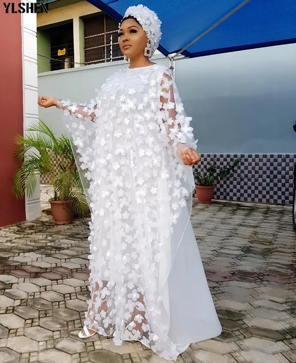 Длина 150 см африканские платья для женщин африканская одежда мусульманское длинное платье Высокое качество длина модное Африканское платье для леди - Цвет: White 2 Piece Set