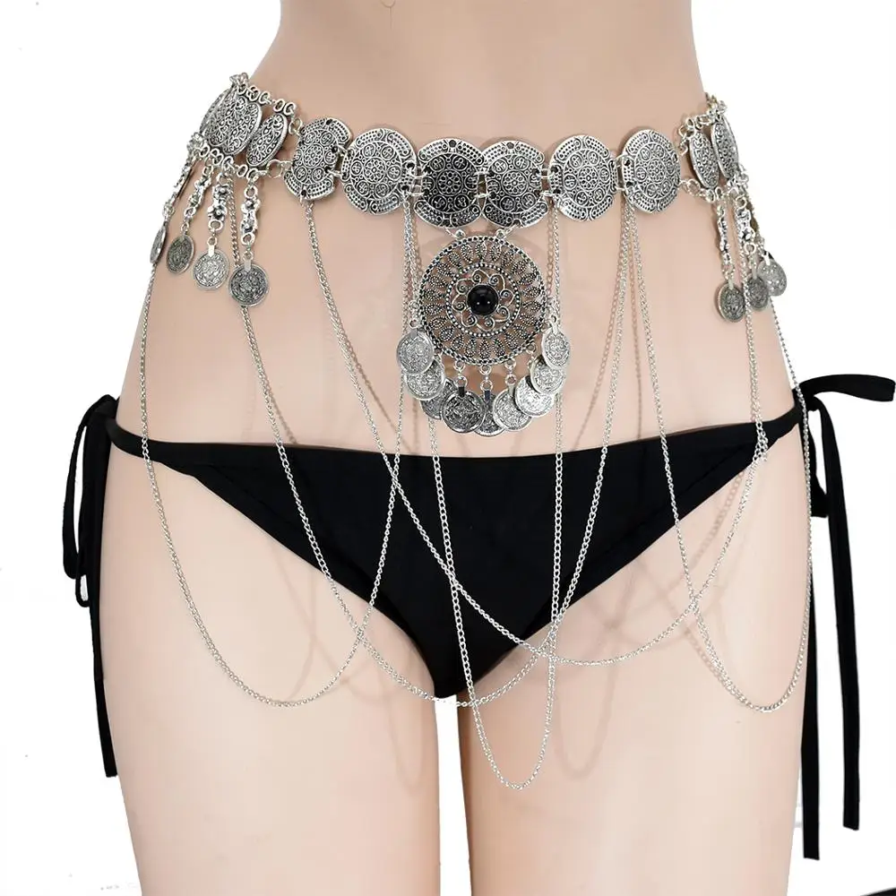 

Turkish Oxidized Alloy Coin Tassel Belly Chains for Women Female Bikini Dance Belt Waist Body Chain Gypsy Tribal Jewelry Gift