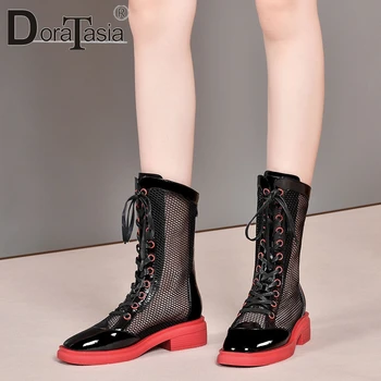 

DORATASIA New Ladies Brand Fashion Summer Boots Casual Med Heels Boots Women Summer Breathable Mesh Shoes Woman
