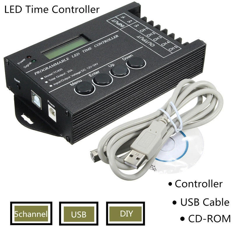 TC420 Время программируемый RGB светодиодный контроллер DC12V-24V 5 канал светодиодный синхронизации диммер