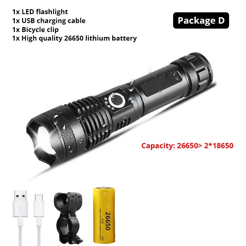 Package D Супер яркий XHP50 светодиодный велосипедный фонарь USB Перезаряжаемый Водонепроницаемый зум велосипед свет 5 режимов освещения подходит для ночной езды - Цвет: Package D