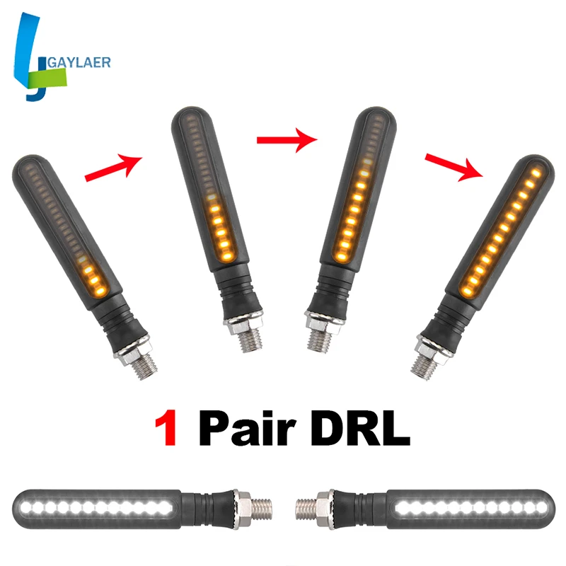 

Pair LED Motorcycle Turn Signal Indicator Blinker Tail Light 1.5W Universal Sequential Flowing Water Amber Lamp Flicker DRL