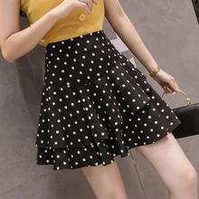 Новинка, осень-лето, модная женская короткая юбка с высокой талией, узкая юбка в горошек, белая, черная, 6988