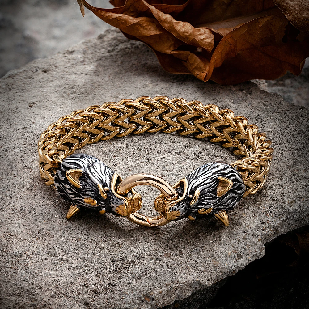 Vikings Celtic Wolf Bracelets Men Stainless Steel Mesh Chain