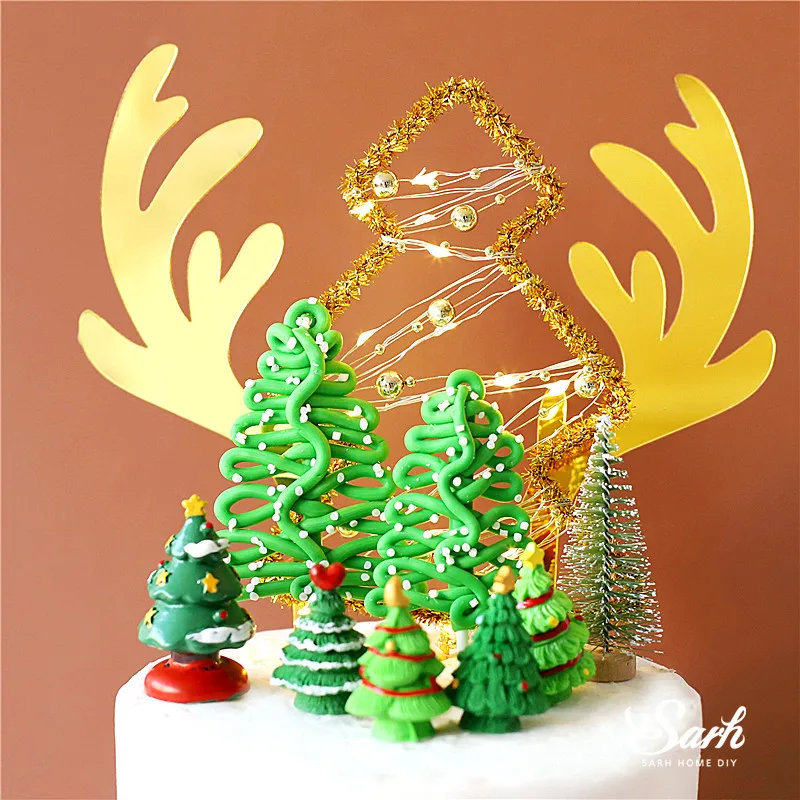 Золотые рога веселая Рождественская красная шляпа деревья торт Топпер для детского душа день рождения украшения принадлежности для выпечки ребенок Любовь Подарки