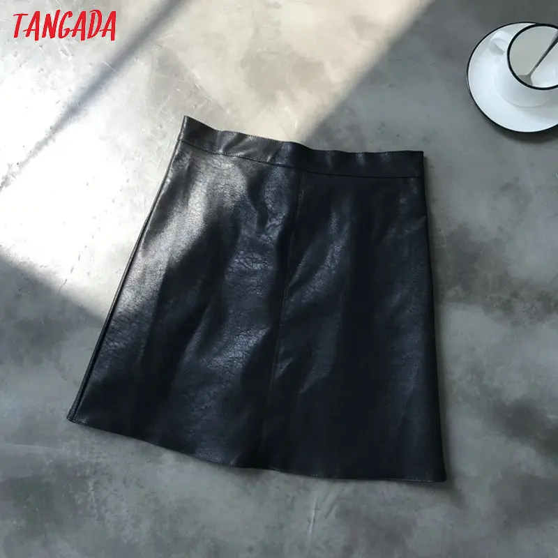 Tangada, Женские однотонные юбки из искусственной кожи, на молнии,, Осень-зима, женские ретро черные мини юбки, ATC06