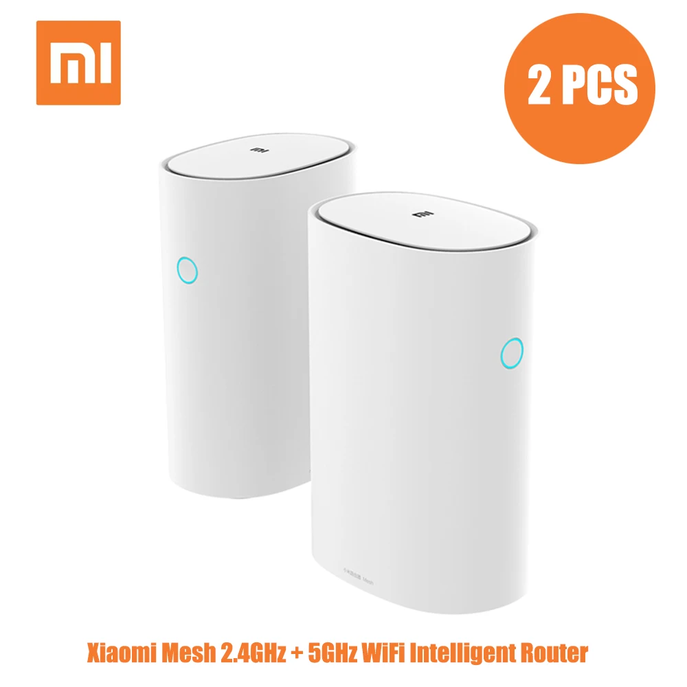 2 шт. Xiaomi Mesh WiFi умный маршрутизатор 2,4+ 5 ГГц AC1300+ 1000 м LAN+ 1300 м линия питания Qualcomm DAKOTA 4 ядра 4 усилителя сигнала