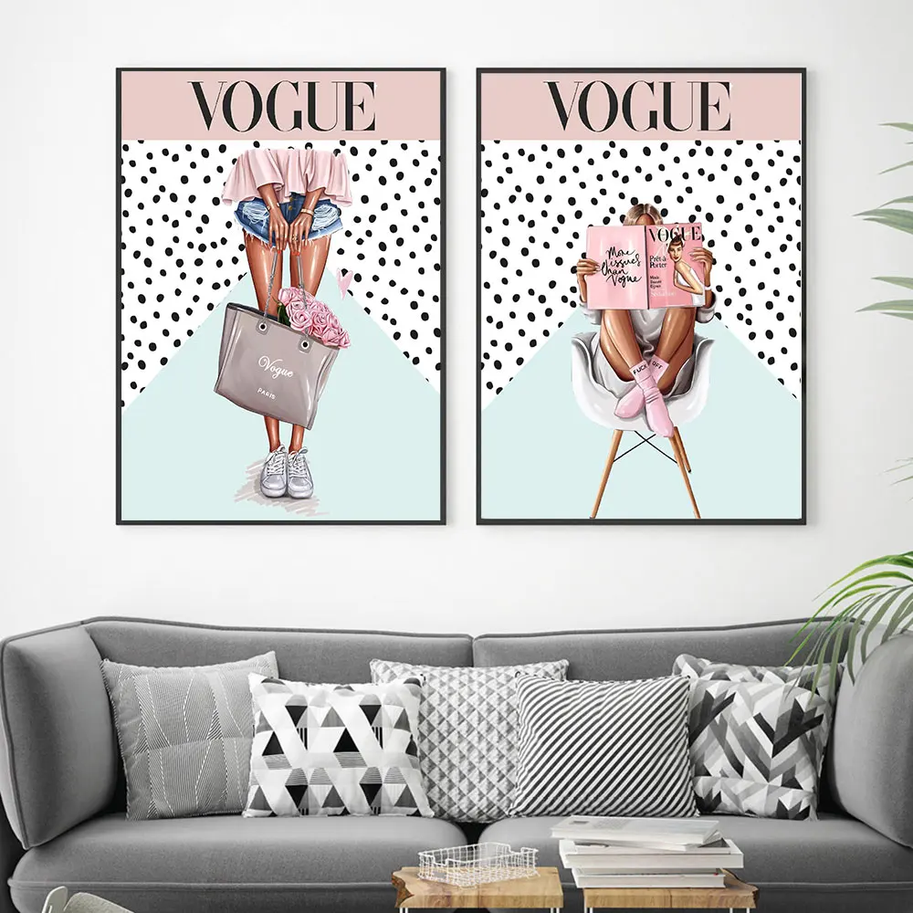 

Vogue Style Girl Wall Art Canvas Painting on The Wall Nordic Posters and Prints Wall Pictures for Living Room Decor Frame