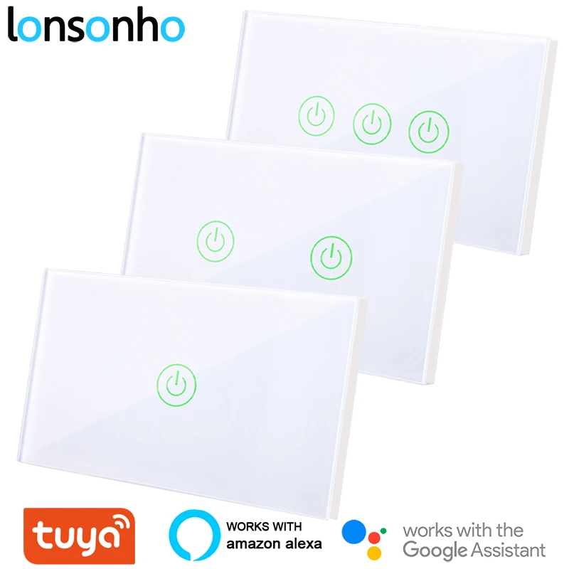 Lonsonho Smart Wifi Switch US Wall Light Touch Switches Tuya Smartlife App Wireless Remote Control Compatible Alexa Google Home