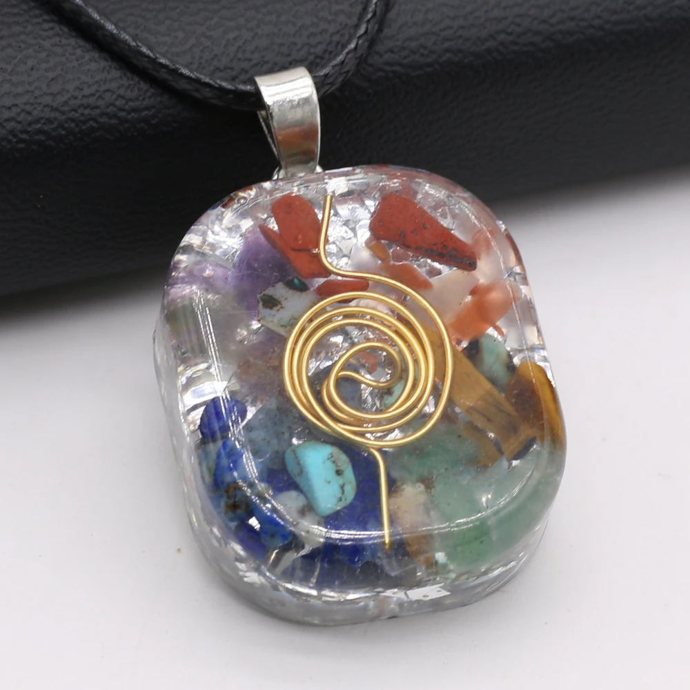 6PCS Wholesale Natural Stone 7 Chakra Irregular Shape Pendant Necklace Crafts For Woman Jewelry MakingDIY Necklace Charm Gift