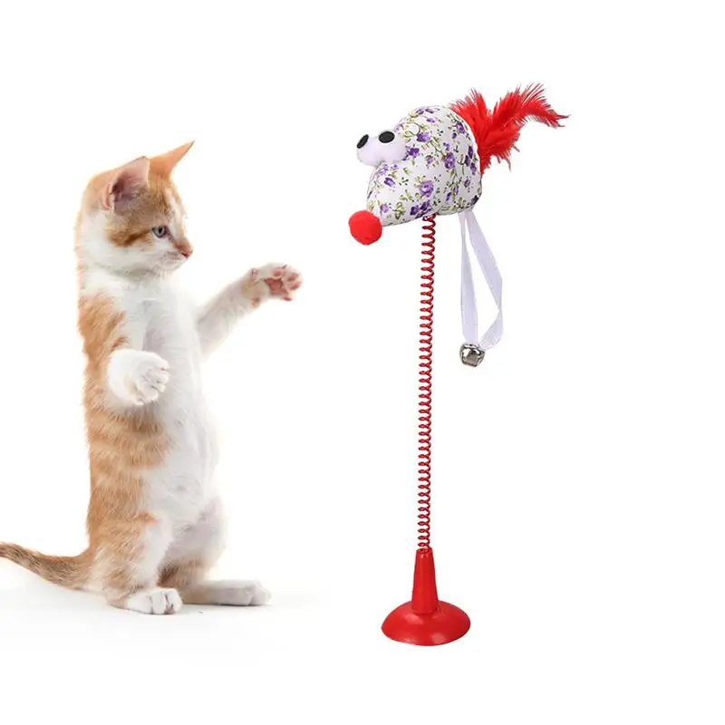 

1pc Cat Toy Funny Interactive Suction Spring Cat Toy Cat Feather Wand Cat Teaser Pet Interactive Kitten Favor Cat Accessories