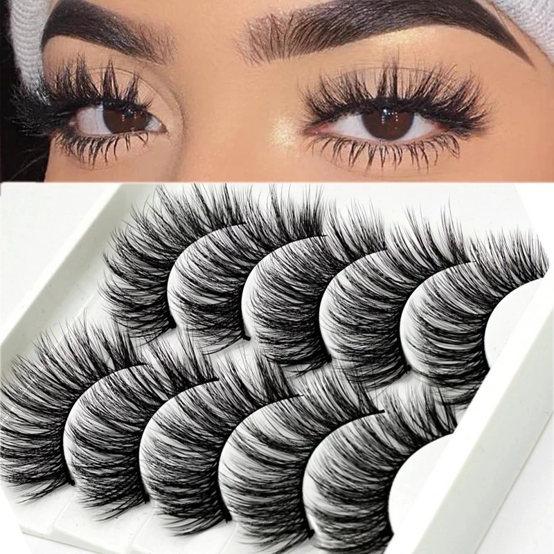 

5 Pairs Eyelashes 3D Soft Mink Hair False Lashes Natural Soft Wispy Makeup Handmade Fake Eye Lashes Extension Tools Supplies