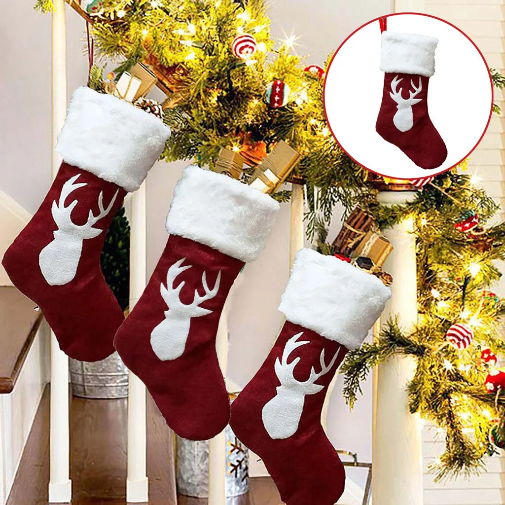 Kids Christmas Pendant Large Deer Pattern Christmas Socks Gift Bag Christmas Stockings Stuffers Santa Sacks Regalos Navidad