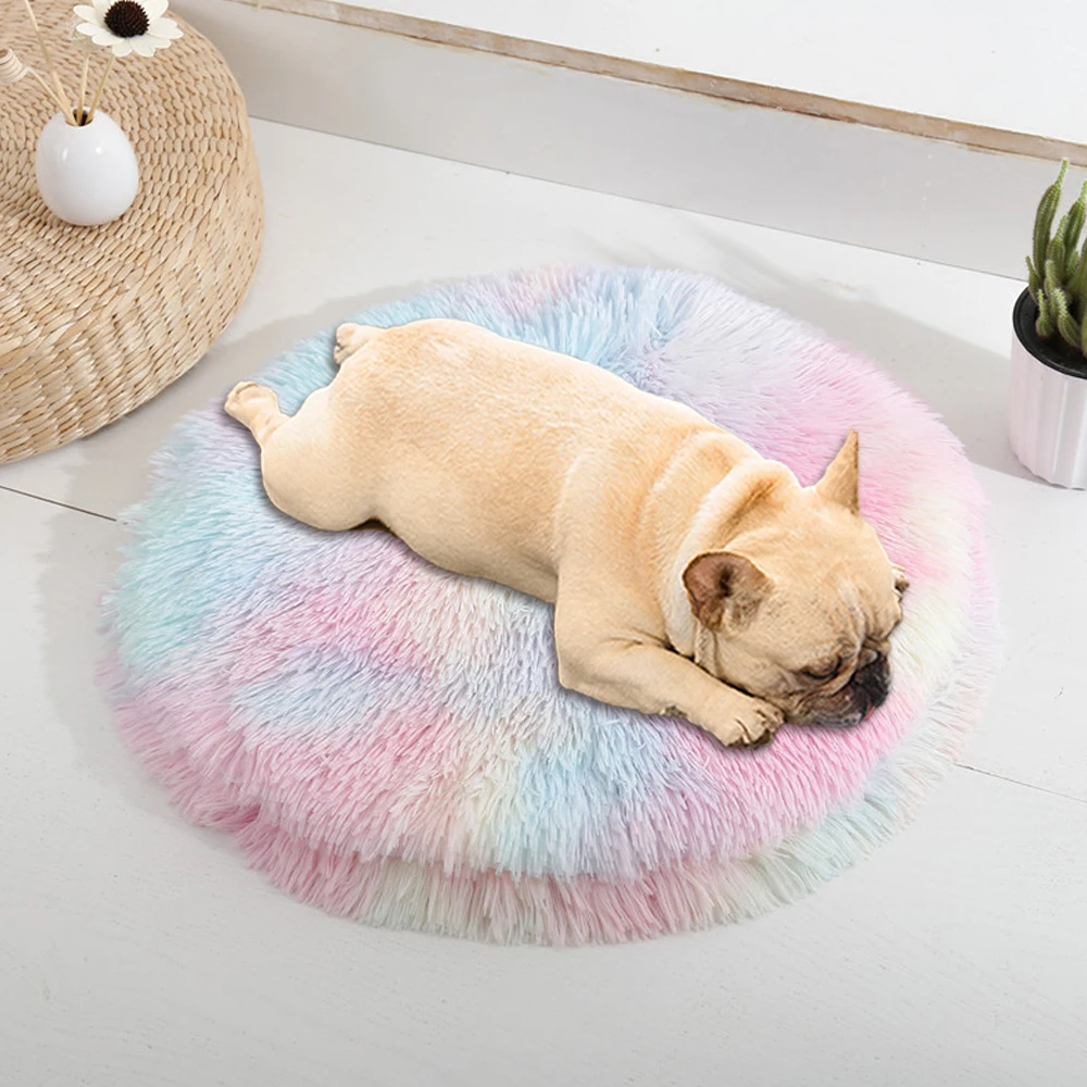 Cama de lana suave para perros y gatos, cojín para dormir profundo redondo de Donut para mascotas, cojín de felpa cálido para invierno