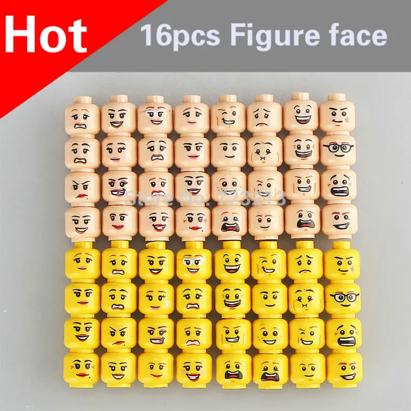 

16pcs/lot Figure Face Head Set Female or Male Joker MOC Accessories Building Blocks Model Bricks bricks for Children