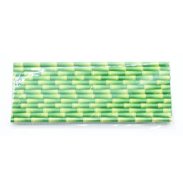 25Pcs Creative Drinking Straw Bamboo Pattern Paper Drinking Straw Decoration Wedding Party Bar Supplies Green