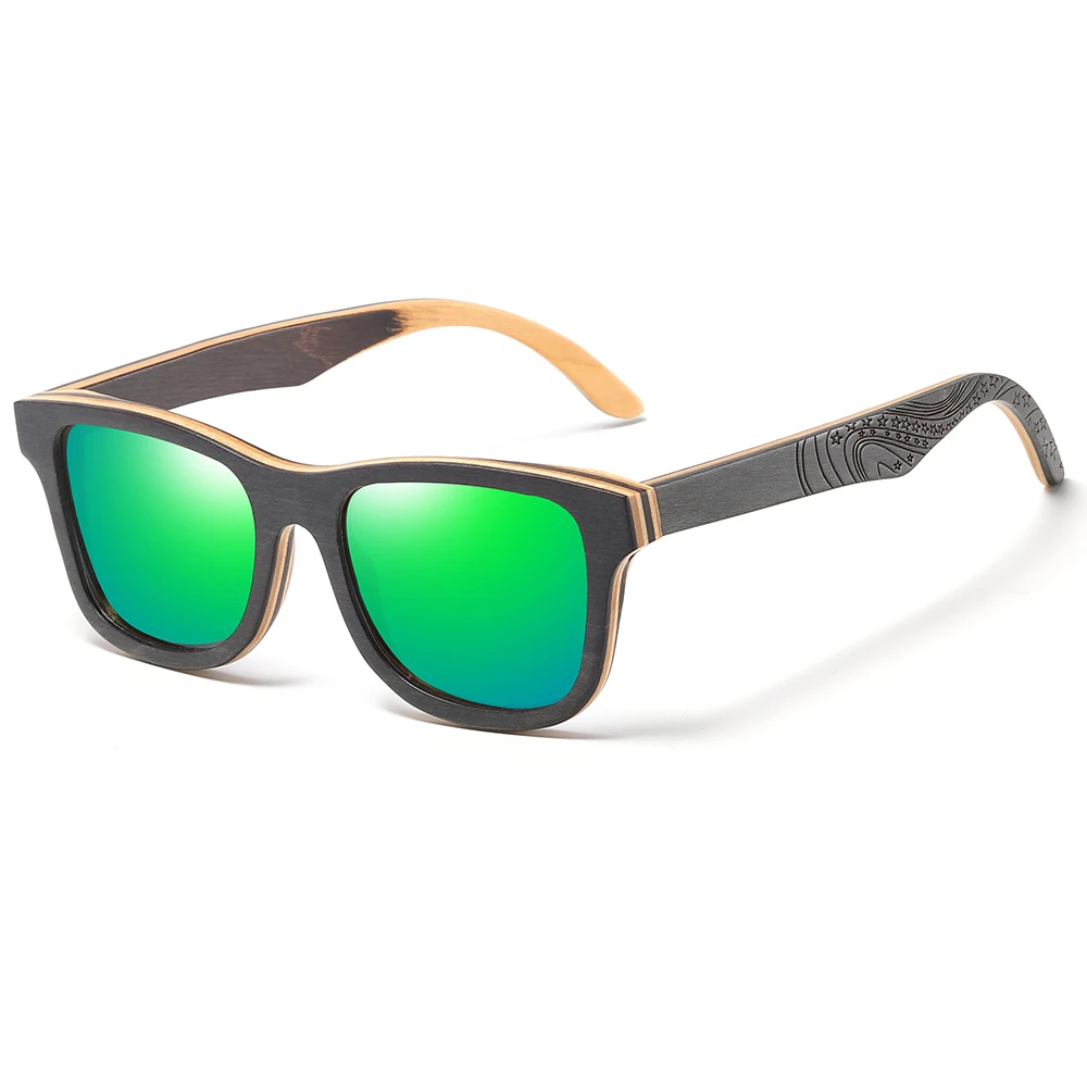 Occhiali da sole vintage in legno naturale da skateboard