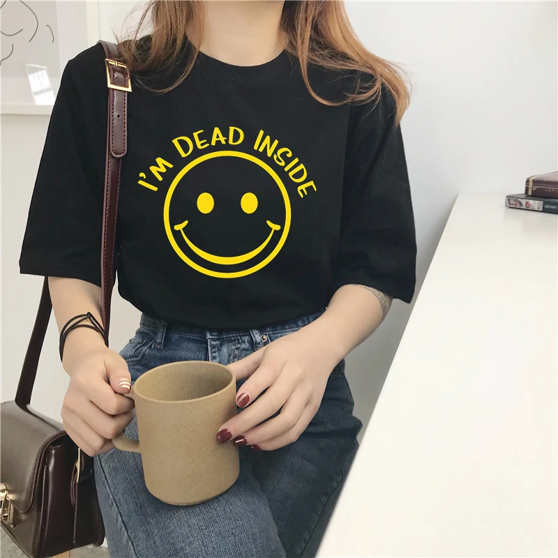 I'M Dead Inside летние Харадзюку Новые Топы с принтом футболки буквами большие