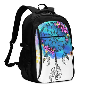 

Hot USB Charging Laptop Women's Backpack For Teenage Students Girls School Backpack Boho Tribal Dreamcatcher Travel Bagpack