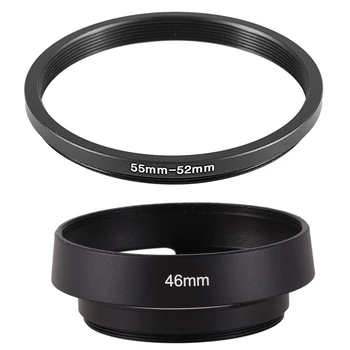 

1pcs 55mm-52mm Step Down Ring Adapter & 1pcs Black 46mm Metal Lens Hood for 25mm F1.4 35mm F1.6 50mm F1.8 Mirrorless