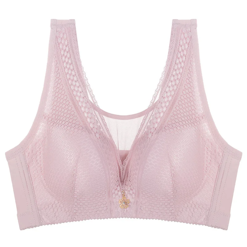 pink Xianqifen, ультра тонкий бюстгальтер без косточек, сексуальное нижнее белье, беспроводной, летний, глубокий v-образный вырез, бюстгальтеры для женщин, кружевной бюстгальтер, для молодых девушек, пуш-ап, минимайзер, bh - Цвет: pink