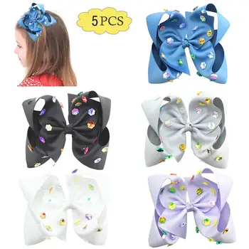 

free shipping 5pcs 6'' summer neon color hair bows with sequin flower on top glitter big hair bows jojo style bows