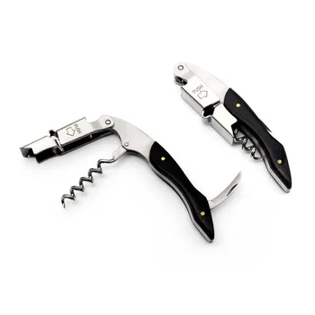 

Ebony Wood Handle Stainless Red Wine Corkscrew Double Hinge Waiters Wine Bottle Beer Cap Opener