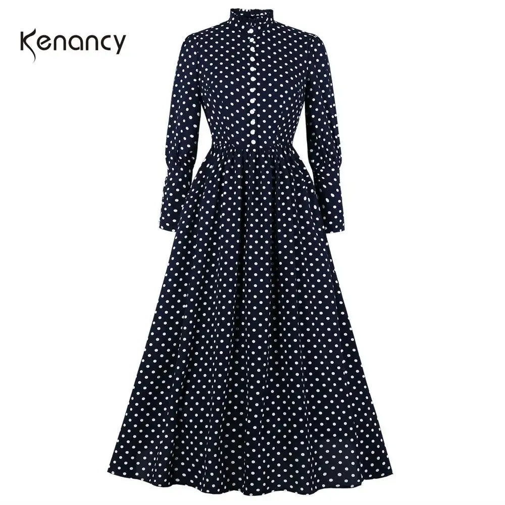 Женское винтажное платье в горошек Kenancy повседневное осеннее с высоким