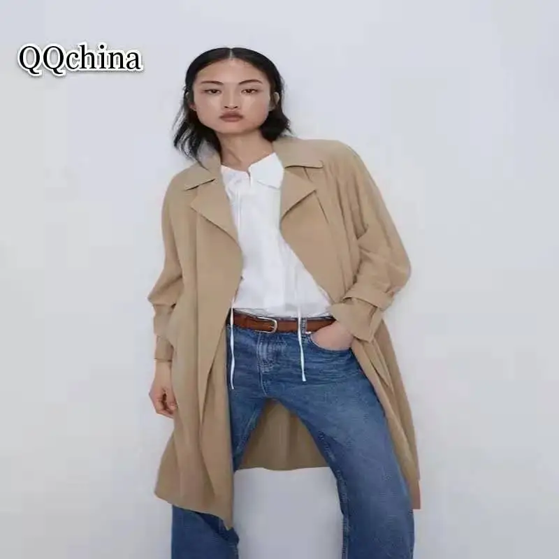 Хит продаж модный Женский Тренч однотонный длинный рукав отложной ворот деловые