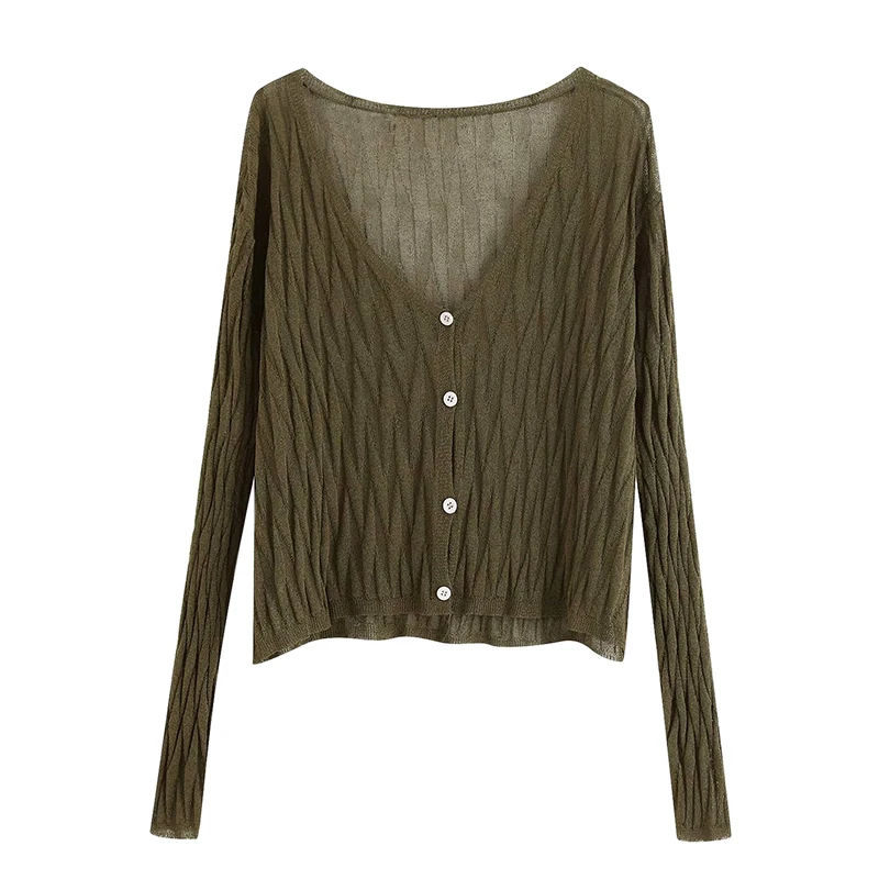 

Women Solid Knitted Cardigans V Neck Single Breasted Female Casual Oversized Green Loose Tops FFZSY417