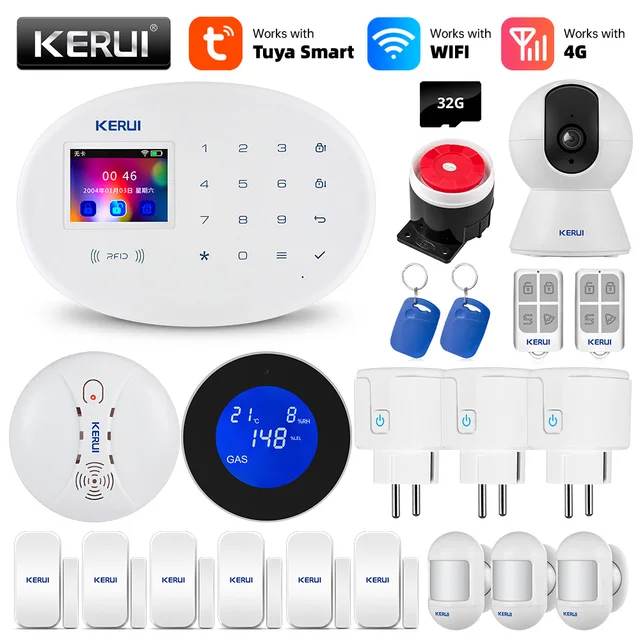 KERUI Samrt Home Tuya app WIFI GSM 4G Security Alarm System kit IP Camera Siren
