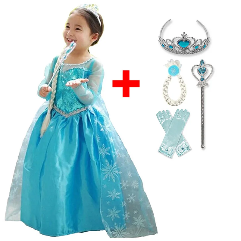 dress and set Платье принцессы Анны и Эльзы для маленьких девочек; детская одежда; карнавальный костюм Эльзы; карнавальные вечерние платья для дня рождения - Цвет: dress and set