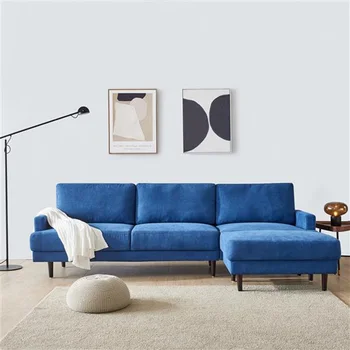 

104" Modern Polyester Fabric Sofa with Ottoman Fashion L Shape 3 Seater Couch High Density Foam Soft Living Room Furniture