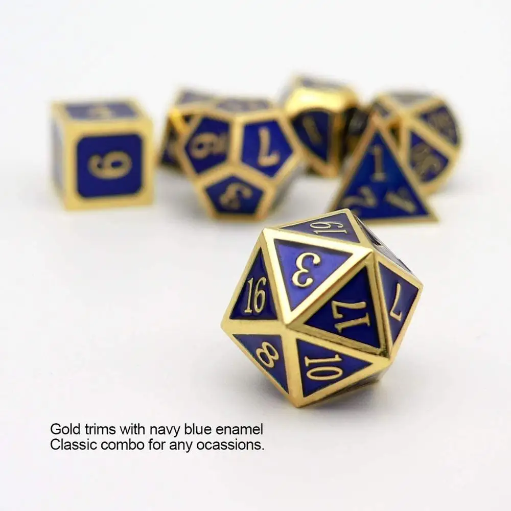 Металлические игральные кости DND набор 7 Die Золото Синий Металл D & для подземелья и
