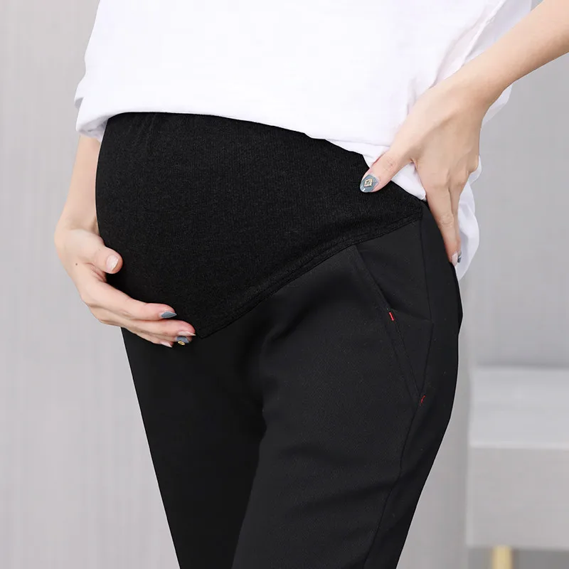 Womens Pregnant Warm Leggings High Waist Imitation Denim Jeans Autumn Winter Pencil Pants Plus Velvet & No Velvet For Pregnancy 2