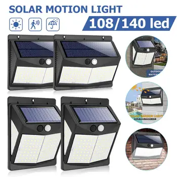 

Three-sided 140/108LED Solar PIR Motion Sensor Wall Lamp 3 Modes Yard Security Light Stable Performance No Heating Safety
