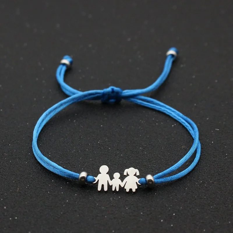 Cute Bear Lucky Red String Braided Adjustable Stainless Steel Charm Bracelet for Family Dad Mom Son Jewelry Child Gift