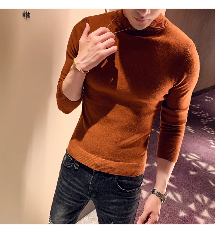 9 однотонных цветов, высокое качество, теплый свитер с высоким воротником, мужской вязаный модный однотонный вязаный мужской свитер, повседневный тонкий пуловер, Топ