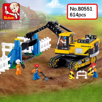 

Sluban B0551 Engineering Excavator Vehicle Car Figure DIY 3D Model 614pcs Mini Building Blocks Bricks Toy for Children no Box