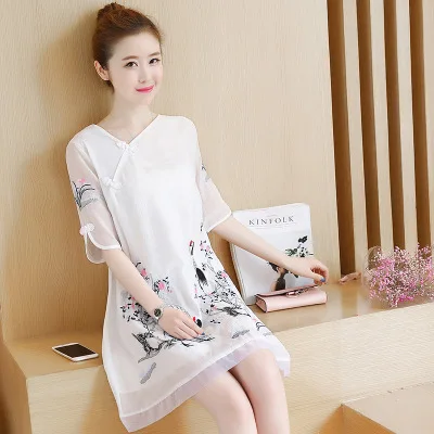 qipao vestido Ретро китайское платье cheongsam традиционная вышивка павлин платье до колен китайское платье qipao qi pao - Цвет: color2