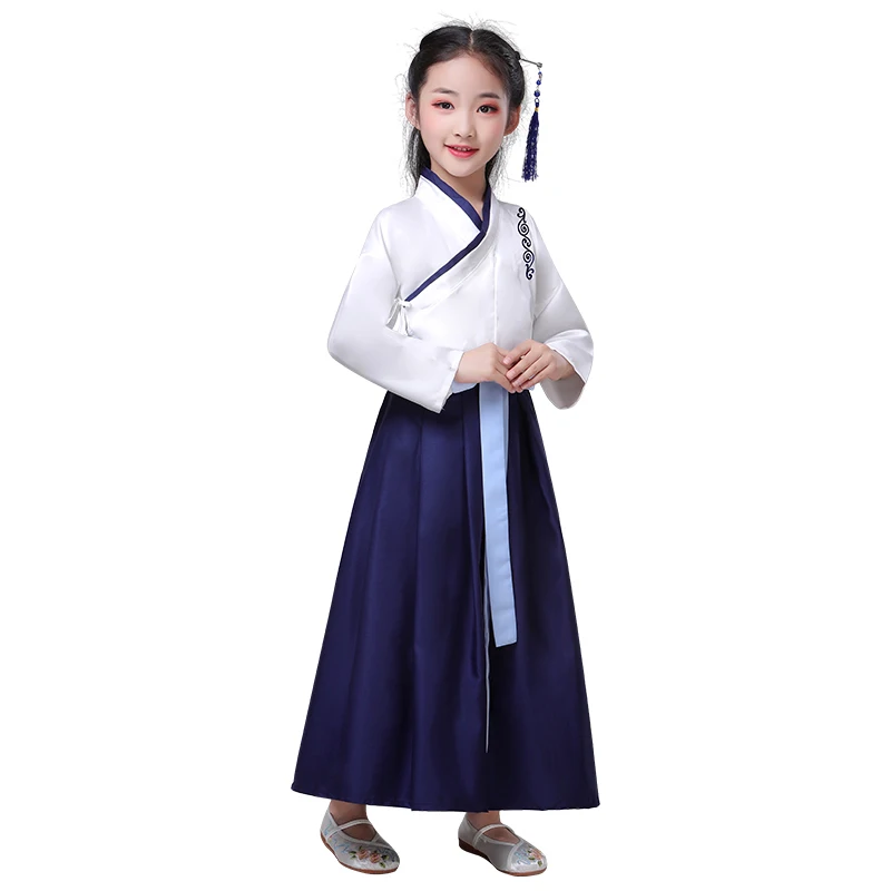 Качественные китайские Hanfu для мальчиков и девочек, школьная форма для детей, костюмы на Хэллоуин, карнавальные костюмы для детей - Цвет: normal sleeve girl4