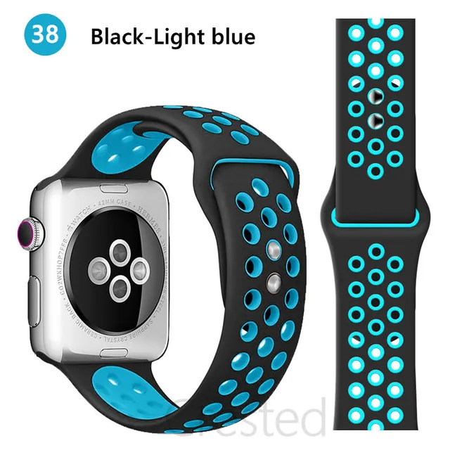 Silicone Strap For apple Watch band 44mm 40mm 45mm 41mm 40 44 mm Breathable Accessories watchband bracelet iWatch 3 4 5 se 6 7 black-light blue 36
