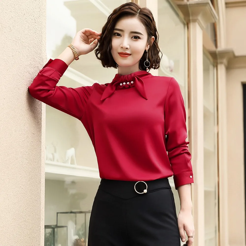 Шифоновая Блузка с длинным рукавом размера плюс Женские топы и блузки модная