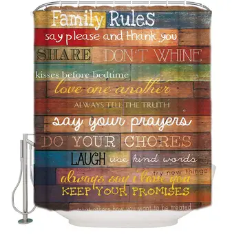 

Family Rules Educational Shower Curtain Waterproof Bathroom Fabric Shower Curtains, Bath Decorations Bathroom Decor Sets with