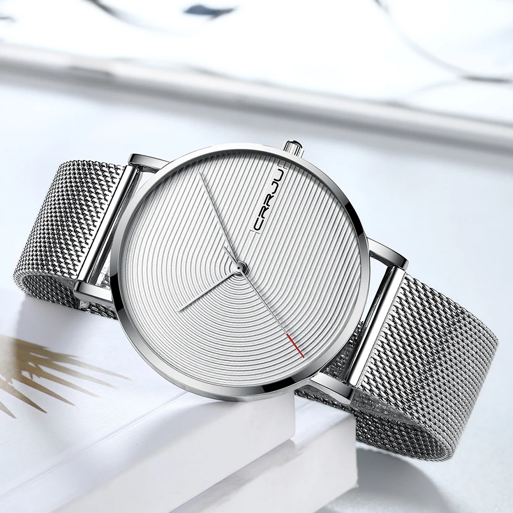 CRRJU Luxury Brand Men Watch Casual Minimalist Quartz Male Watch Fashion Simple Silver White Waterproof Wristwatch Men's Gifts