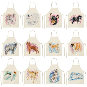 

Dog Pug Kitchen Sleeveless Aprons For Women Cotton Linen Bibs Household Cleaning Pinafore Home Cooking Apron 53*65cm WQL0199