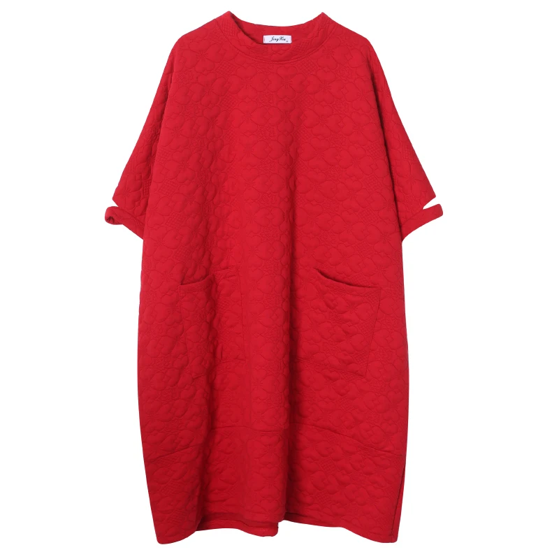 Jing95221CN-red DIMANAF, зимнее женское платье выше размера, винтажное, утолщенное, хлопковое, женское, свободное, элегантное, для девушек, Vestidos, с цветами, с карманами, размера плюс - Цвет: Jing95221CN-red